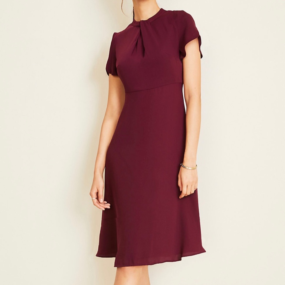 Ann Taylor Twist Neck Flutter Sleeve Midi Dress